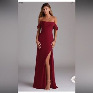 Azazie Strapless Burgundy Gown